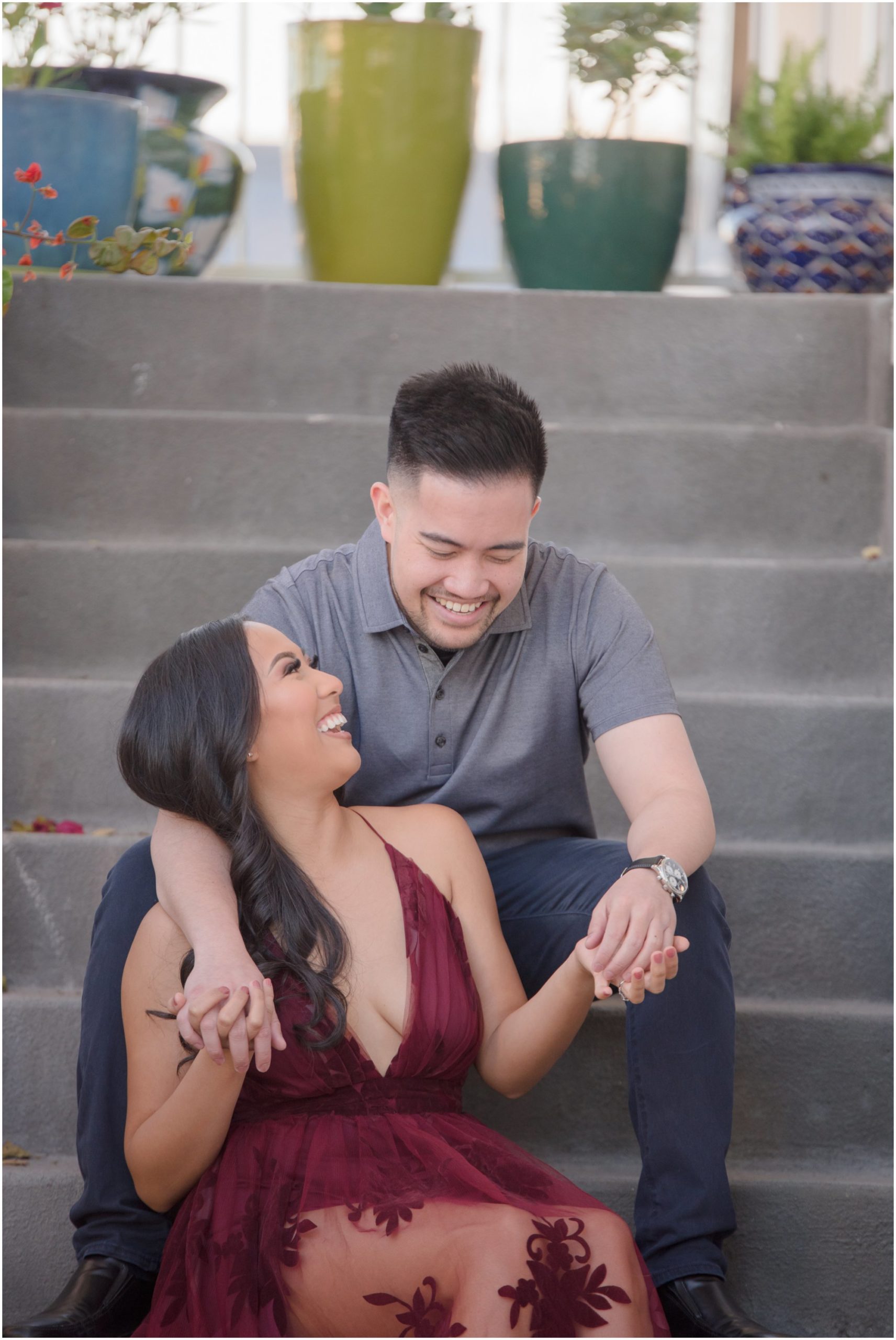 Engaged Asian Couple Celebrating 