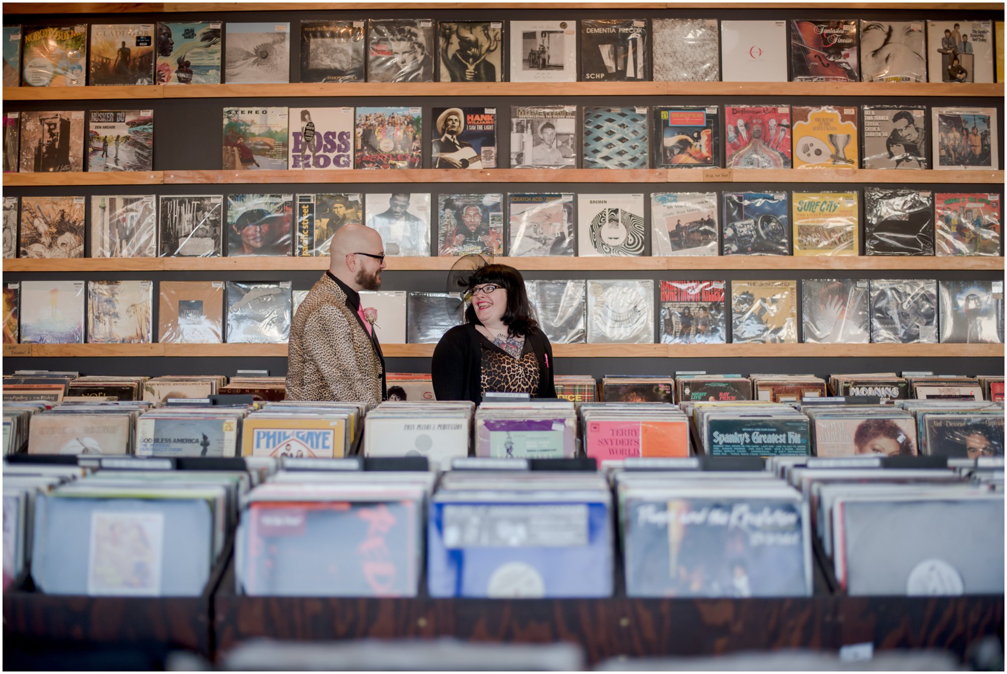 Bride and Groom in Record Store