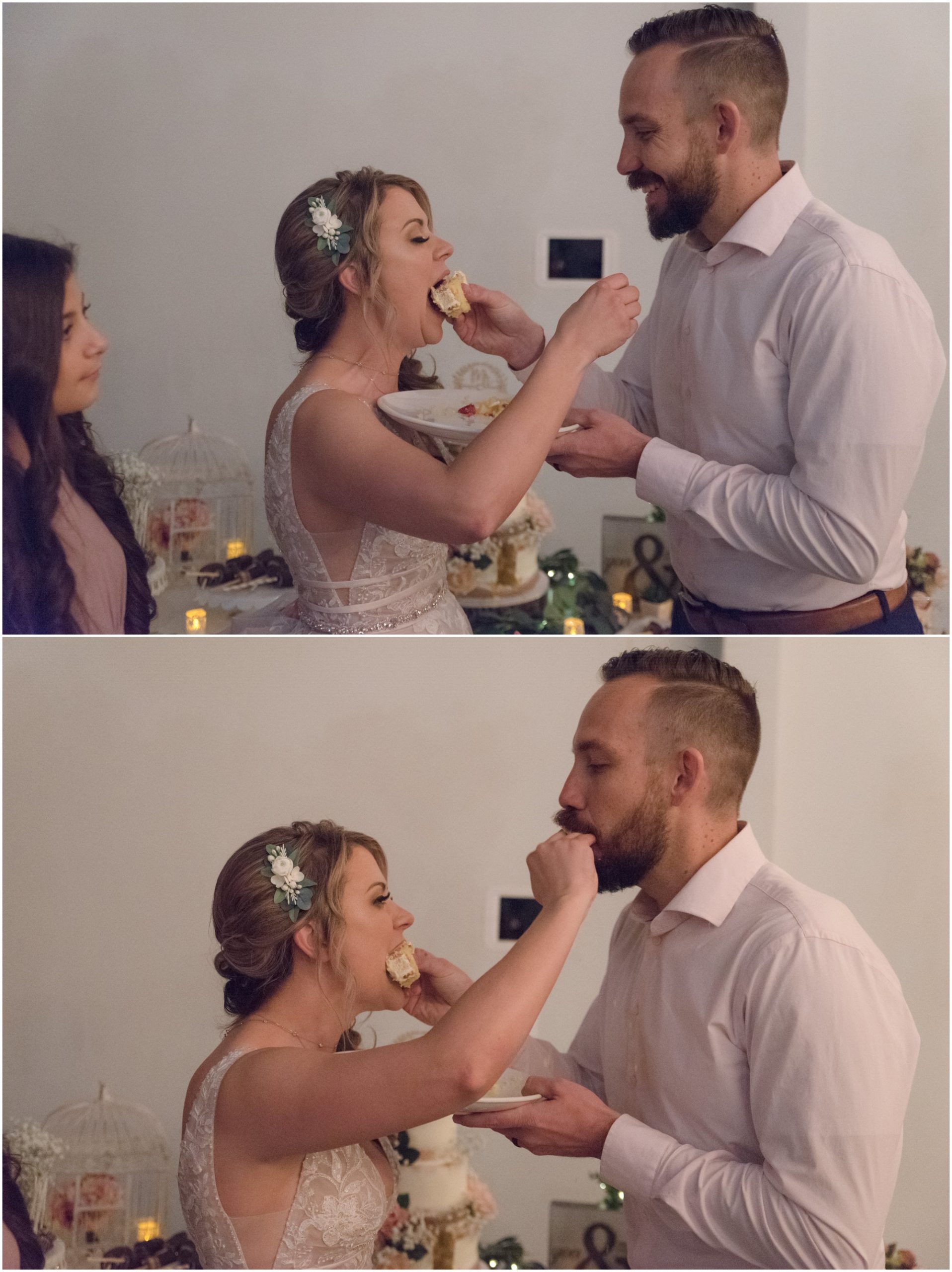 Bride and Groom Eating Wedding Cake